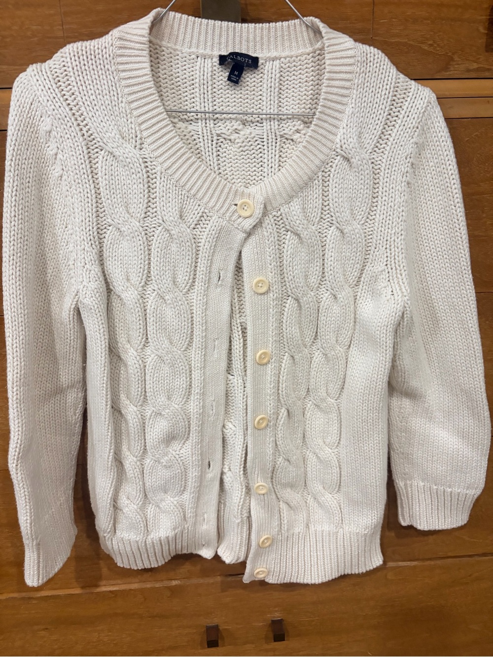 Talbots Cream Cable-Knit Button Cardigan
